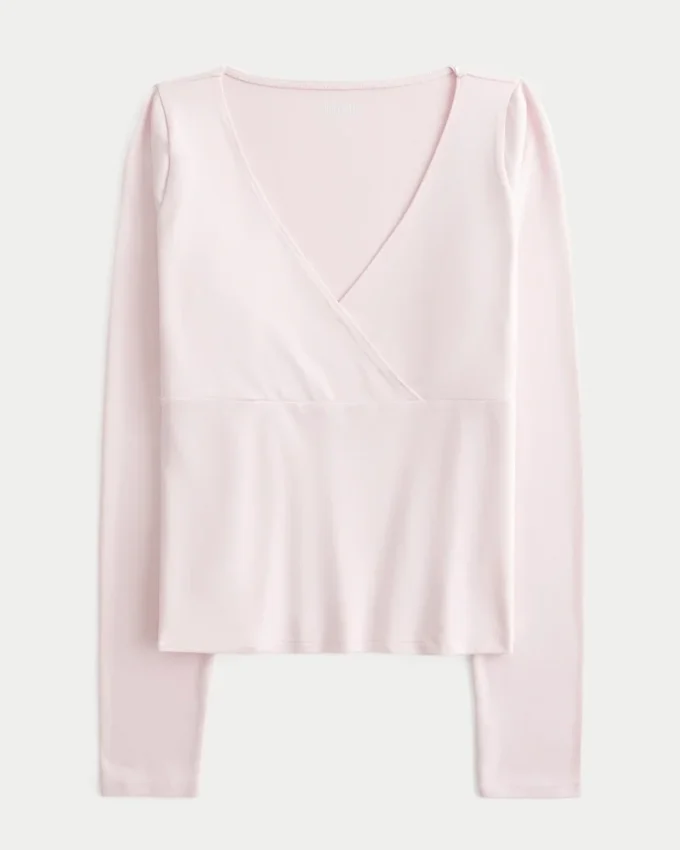 Naadloze wikkelblouse met lange mouwen Naadloze wikkelblouse met lange mouwen