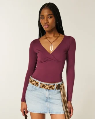 Naadloze wikkelblouse met lange mouwen
