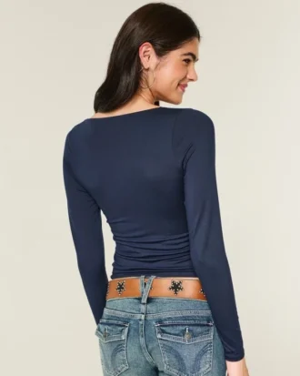 Naadloze wikkelblouse met lange mouwen