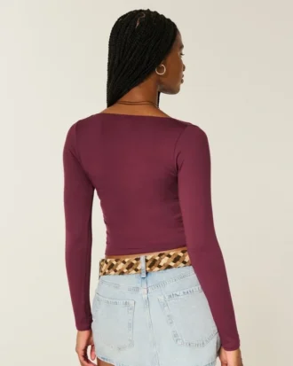 Naadloze wikkelblouse met lange mouwen