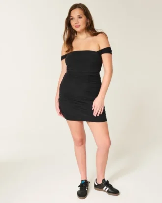 Off-shoulder bodycon jurk van mesh