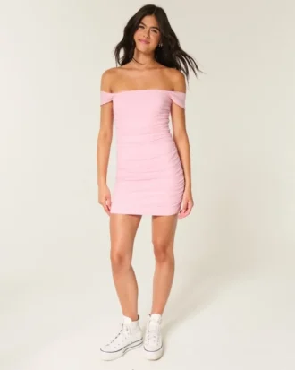Off-shoulder bodycon jurk van mesh