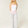 Omgeslagen taille gebreide flare broek Omgeslagen taille gebreide flare broek