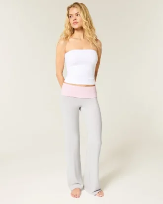 Omgeslagen taille gebreide flare broek Omgeslagen taille gebreide flare broek