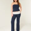 Omgeslagen taille gebreide flare broek Omgeslagen taille gebreide flare broek