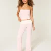Omgeslagen taille gebreide flare broek Omgeslagen taille gebreide flare broek