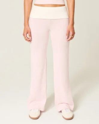 Omgeslagen taille gebreide flare broek