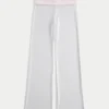 Omgeslagen taille gebreide flare broek Omgeslagen taille gebreide flare broek