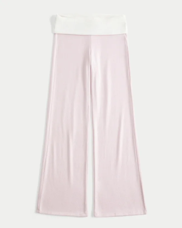 Omgeslagen taille gebreide flare broek Omgeslagen taille gebreide flare broek