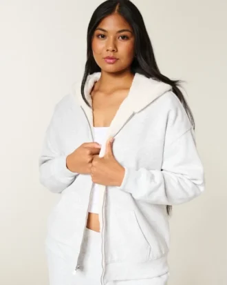 Omkeerbare fleece hoodie met rits en voering van imitatiebont