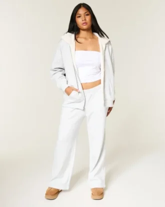 Omkeerbare fleece hoodie met rits en voering van imitatiebont