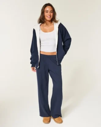 Omkeerbare fleece hoodie met rits en voering van imitatiebont
