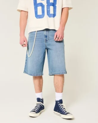 Onder de knie Medium wassing Super baggy denim shorts