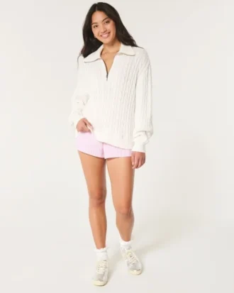 Oversized kabeltrui met halve rits