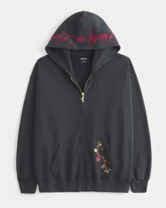 Oversized Lucky in Love-hoodie met ritssluiting en print