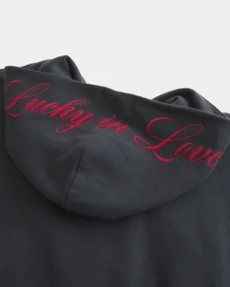Oversized Lucky in Love-hoodie met ritssluiting en print