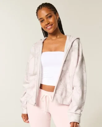Oversized roze camouflage hoodie met ritssluiting