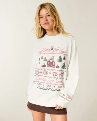 Oversized sweatshirt met hoge kraag, puffprint en winterprint