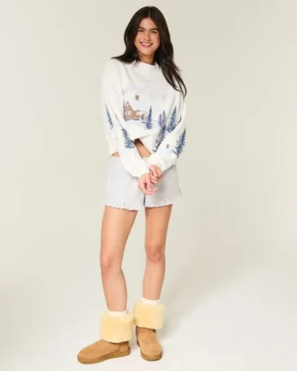 Oversized sweatshirt met hoge kraag, puffprint en winterprint
