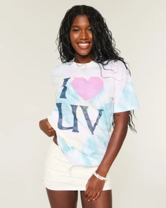 Oversized Tie-Dye I Heart UV Graphic T-shirt