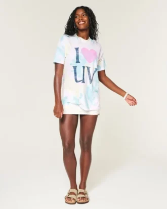 Oversized Tie-Dye I Heart UV Graphic T-shirt
