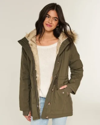 Parka met voering van imitatiebont