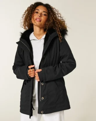 Parka met voering van imitatiebont