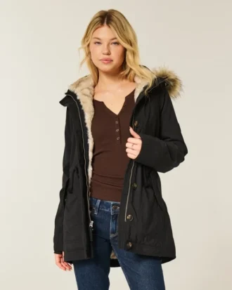 Parka met voering van imitatiebont