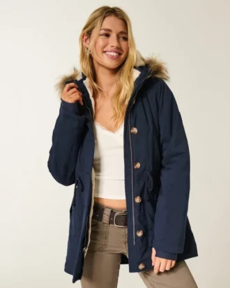 Parka met voering van imitatiebont