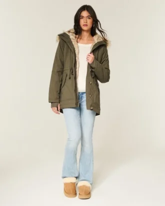 Parka met voering van imitatiebont