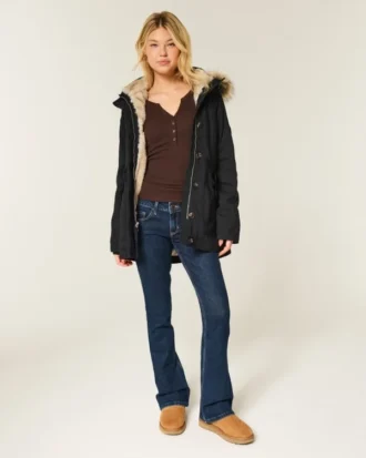 Parka met voering van imitatiebont