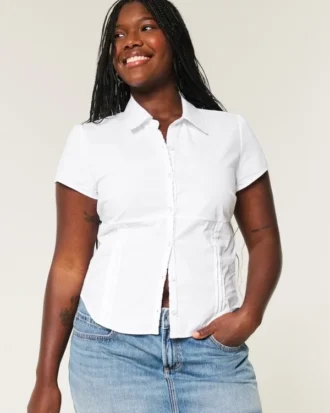 Poplin shirt met korte mouwen