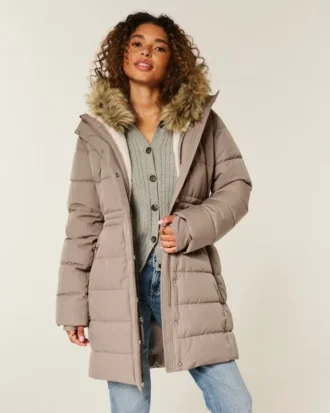 Pufferparka met voering van imitatiebont Pufferparka met voering van imitatiebont