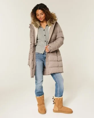 Pufferparka met voering van imitatiebont Pufferparka met voering van imitatiebont