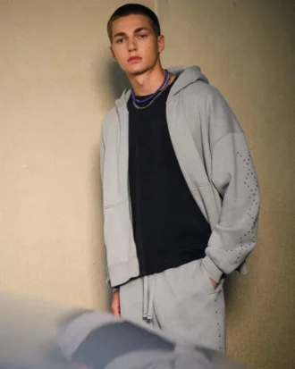 Rechthoekige pasvorm Hoodie met rits en studs