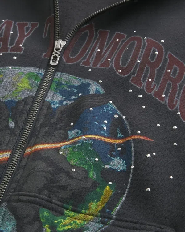 Rechthoekige pasvorm Someday Tomorrow grafische hoodie met rits Rechthoekige pasvorm Someday Tomorrow grafische hoodie met rits