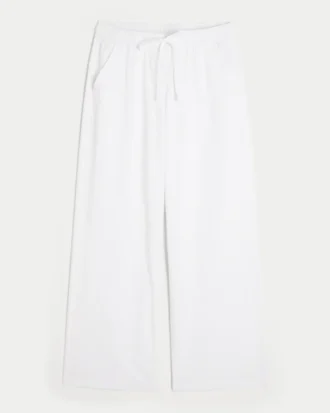 Seersucker baggy broek met elastische tailleband