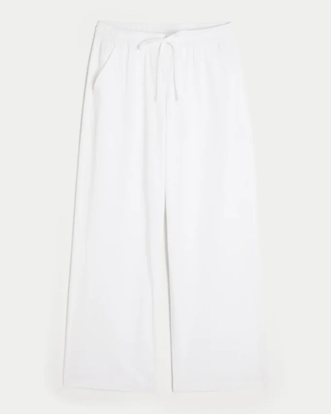 Seersucker baggy broek met elastische tailleband Seersucker baggy broek met elastische tailleband