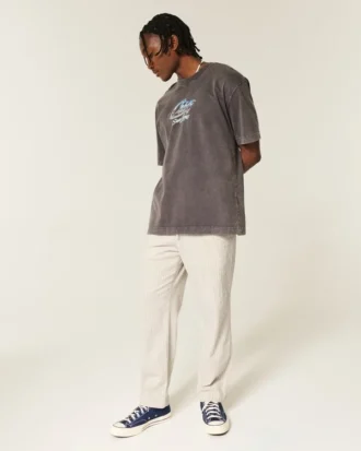Seersucker losse broek met elastische tailleband