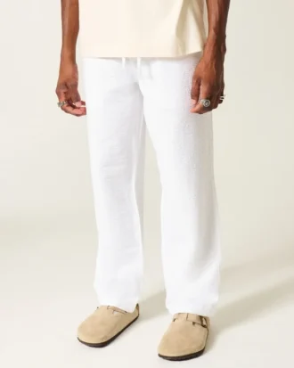 Seersucker losse broek met elastische tailleband