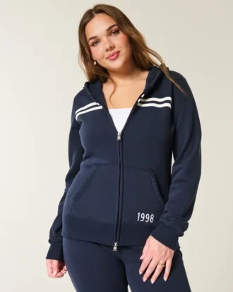 Slim gestreepte 1998 grafische hoodie met ritssluiting