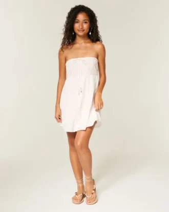 Strapless babydoll-mini-jurk met gehaakt lijfje