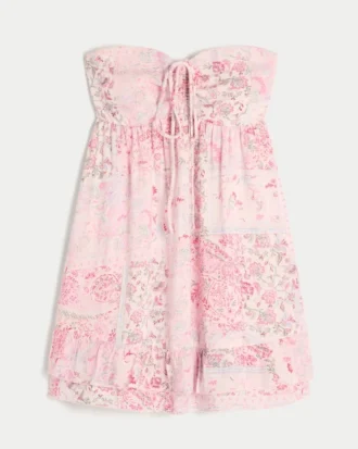 Strapless babydoll-mini-jurkje met ruches