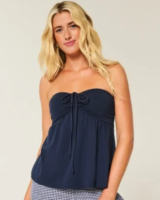 Strapless babydoll top met tailleband