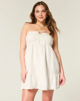 Strapless geborduurde babydoll-jurk