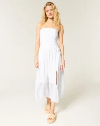 Strapless geborduurde maxi-jurk