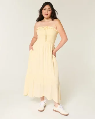 Strapless maxi-jurk met smokwerk
