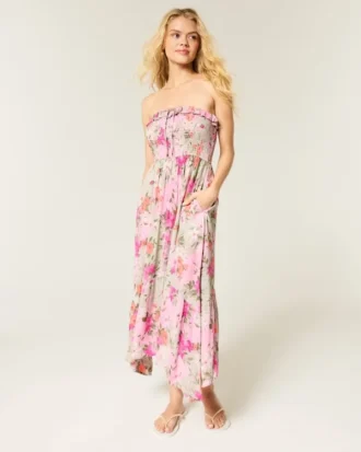 Strapless maxi-jurk met smokwerk