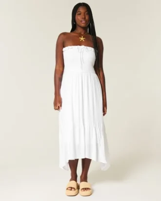 Strapless maxi-jurk met smokwerk