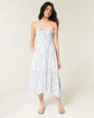 Strapless maxi-jurk met smokwerk
